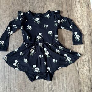 Kyte Baby Midnight Magnolia Long Sleeve Twirl Bodysuit Dress 12-18M VGUC